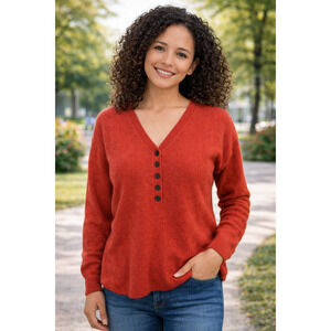 Madewell Waffle Henley Sweater Orange Long Sleeve Pullover Knitted XS